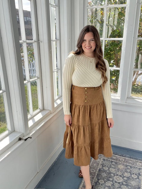 Camel Corduroy Maxi Skirt
