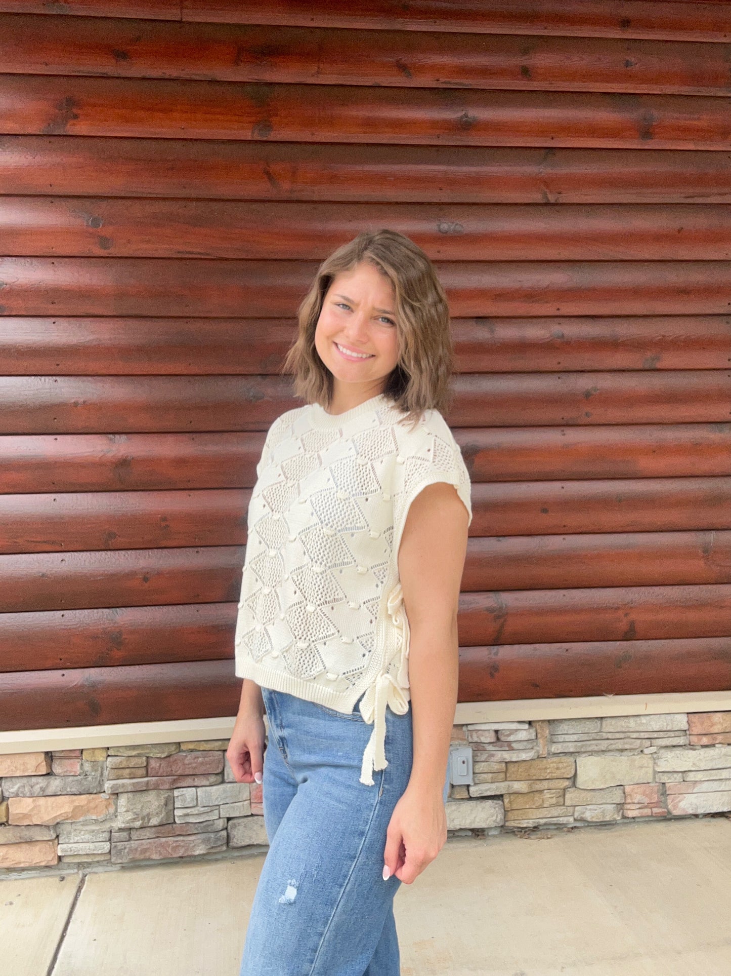 Clip Dot SS Side Tie Sweater