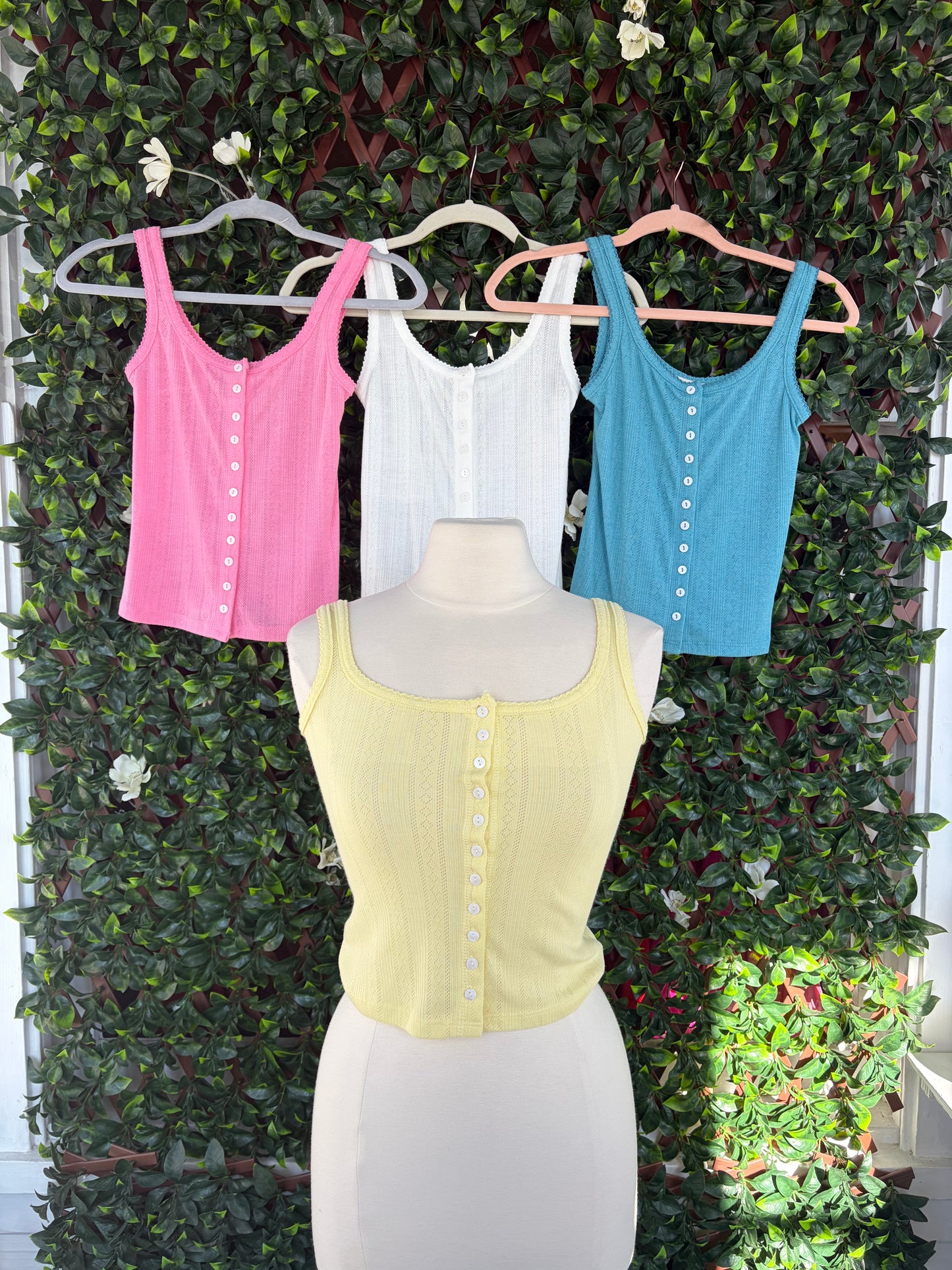 Pointelle Button Tank Top