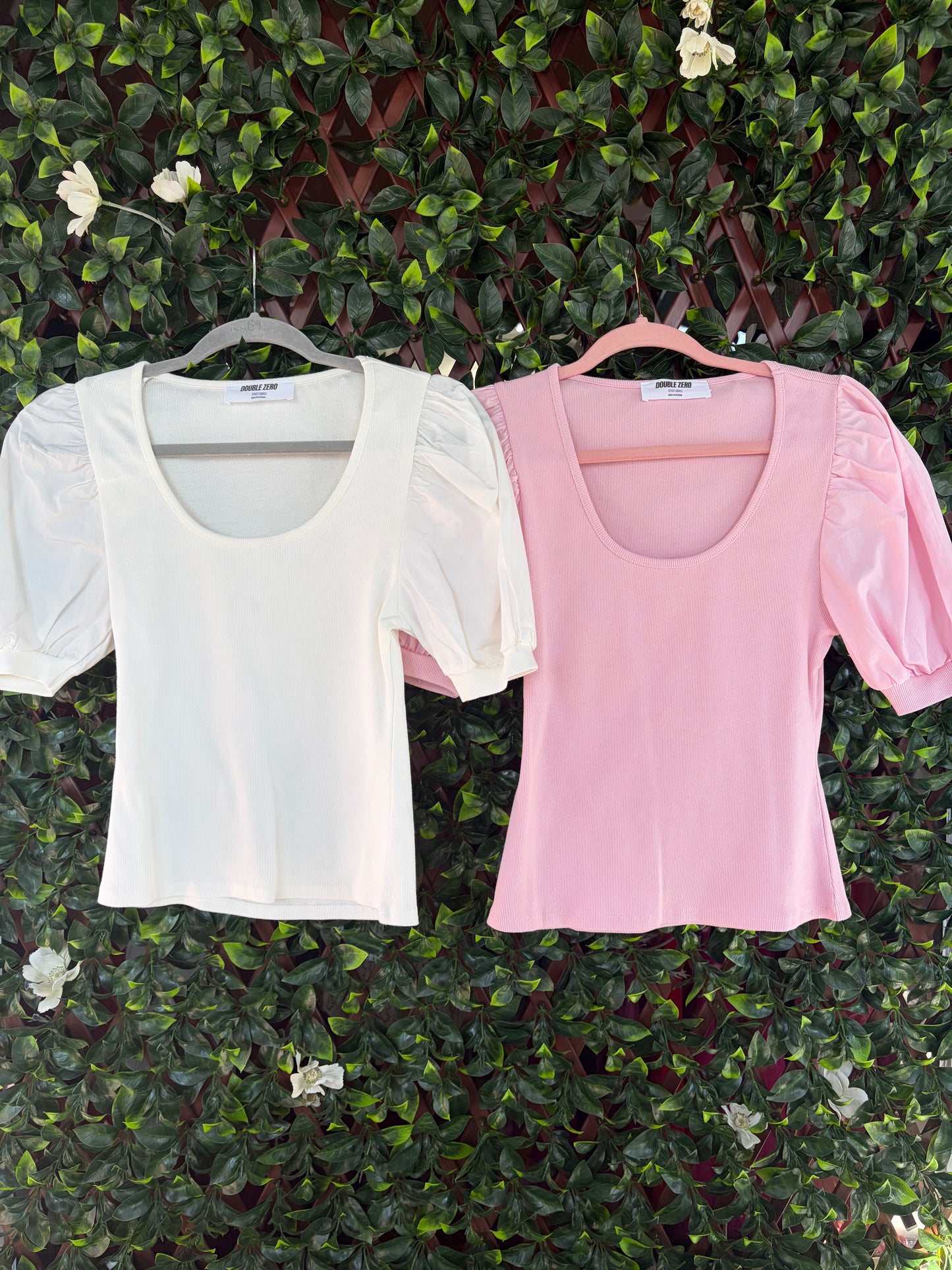 Ribbed Puff Sleeve Scoop Neck Top