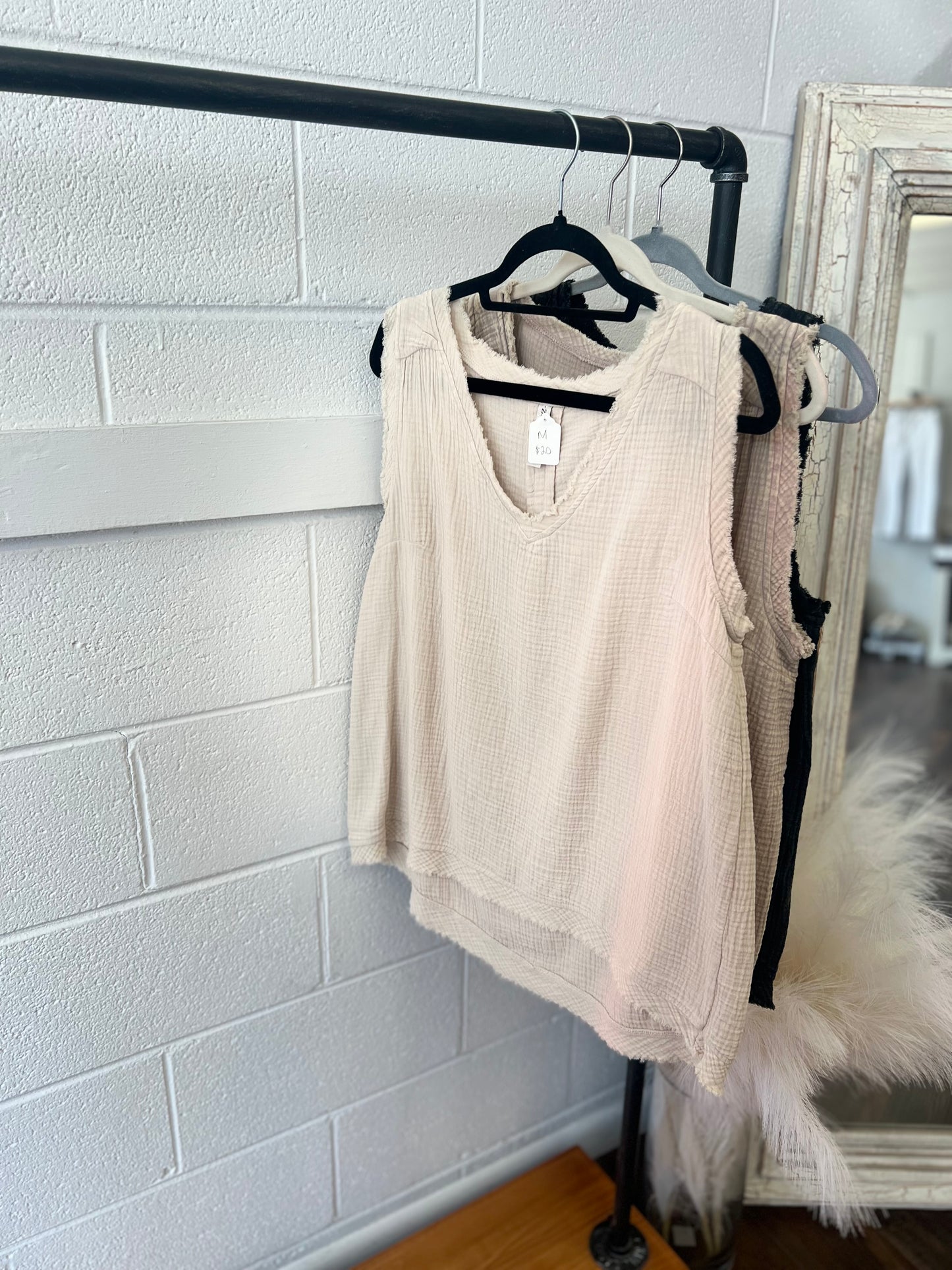 A15-Sleeveless Gauze Acid Washed Tank