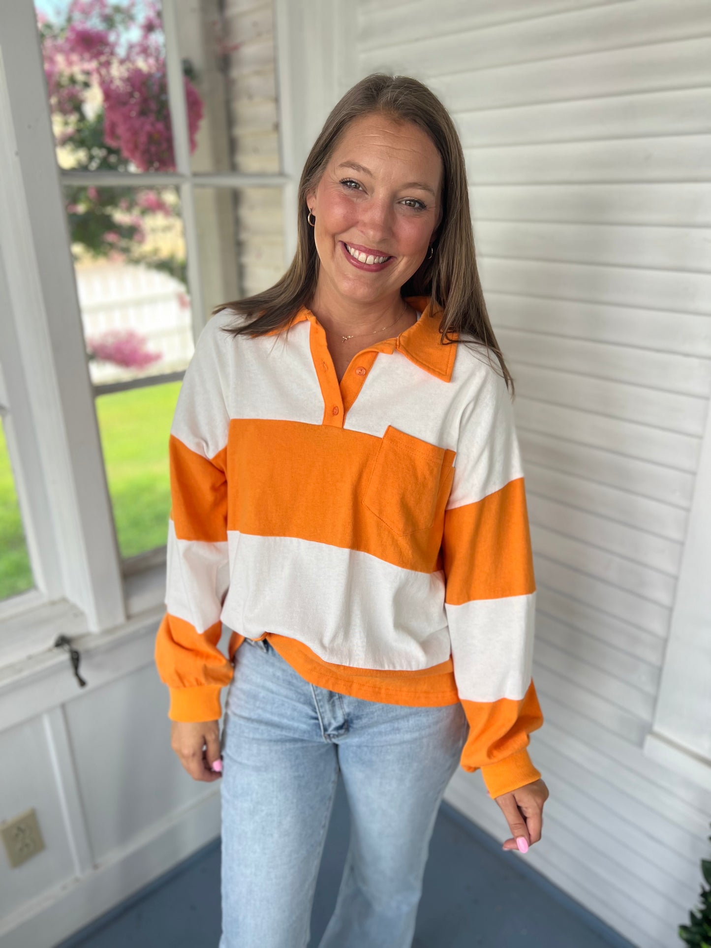 Orange & White Stripe Polo Shirt