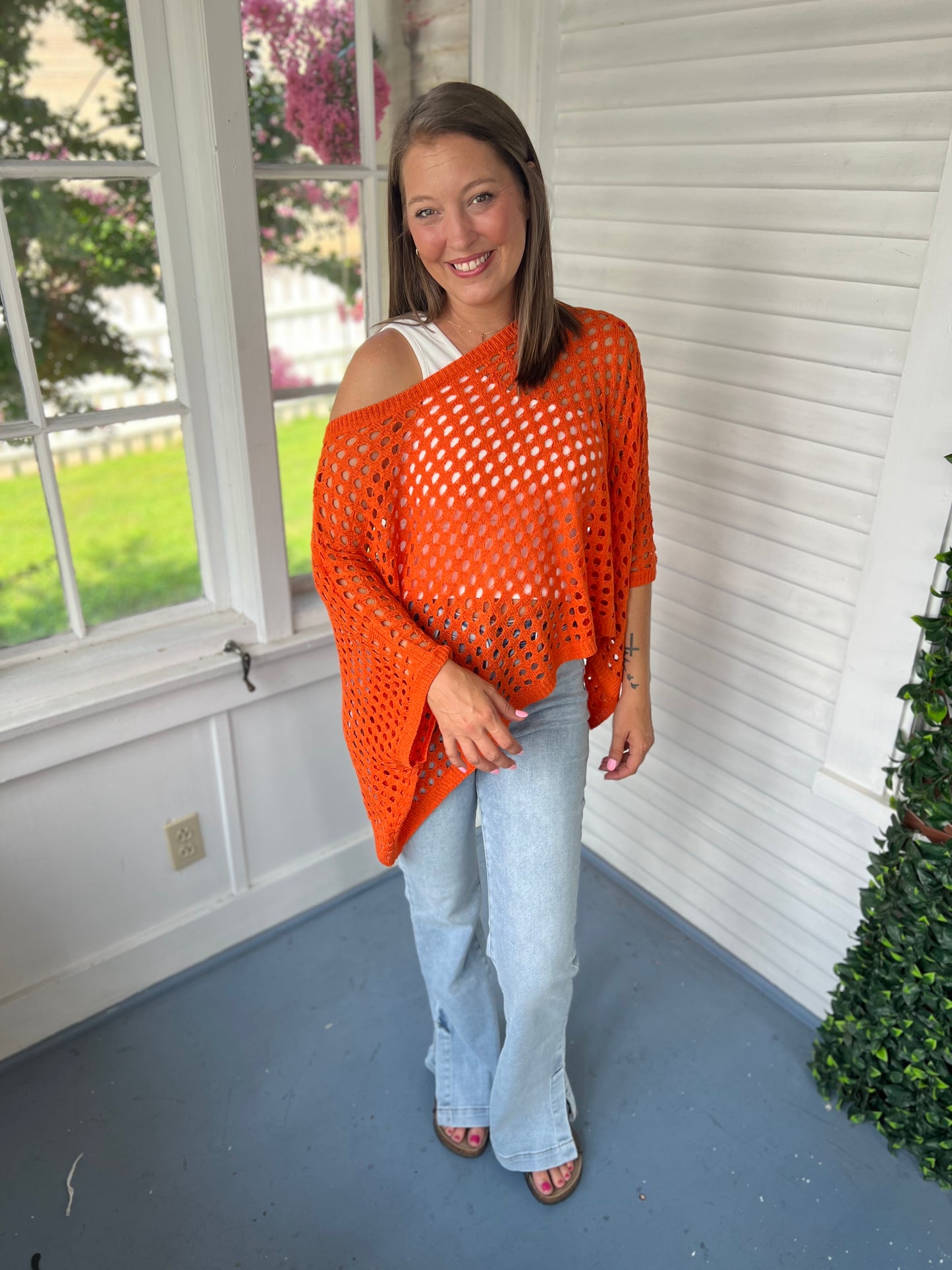 Open-Crochet Dolman Top