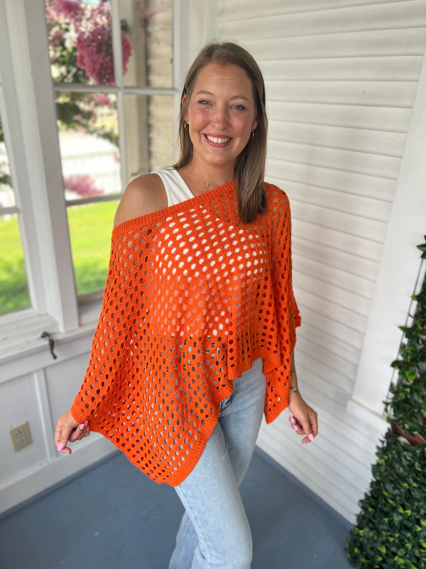 Open-Crochet Dolman Top