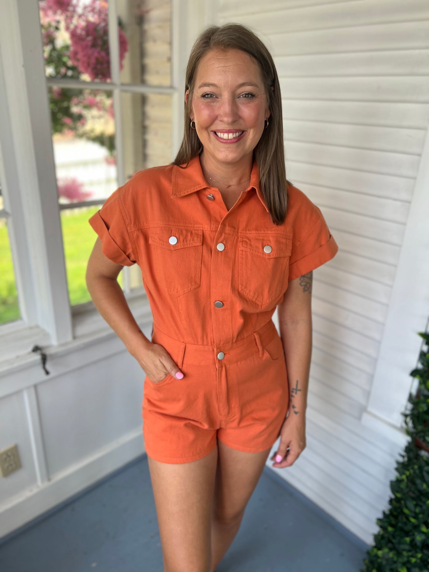 Orange Utility Romper