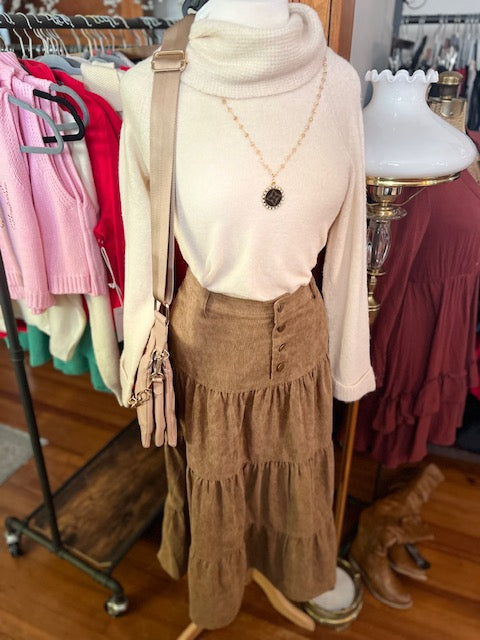 Camel Corduroy Maxi Skirt