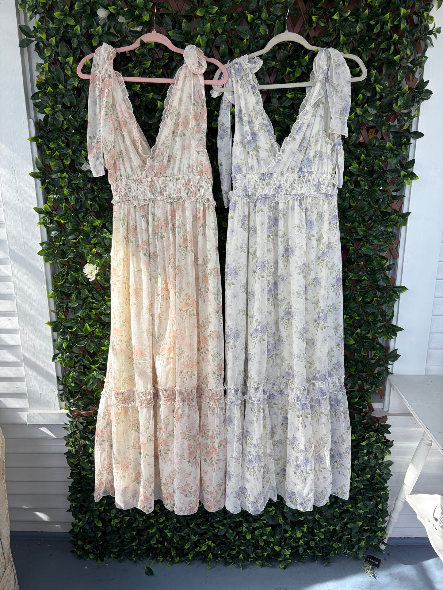 Tie Shoulder Ruffle Floral Maxi Dress