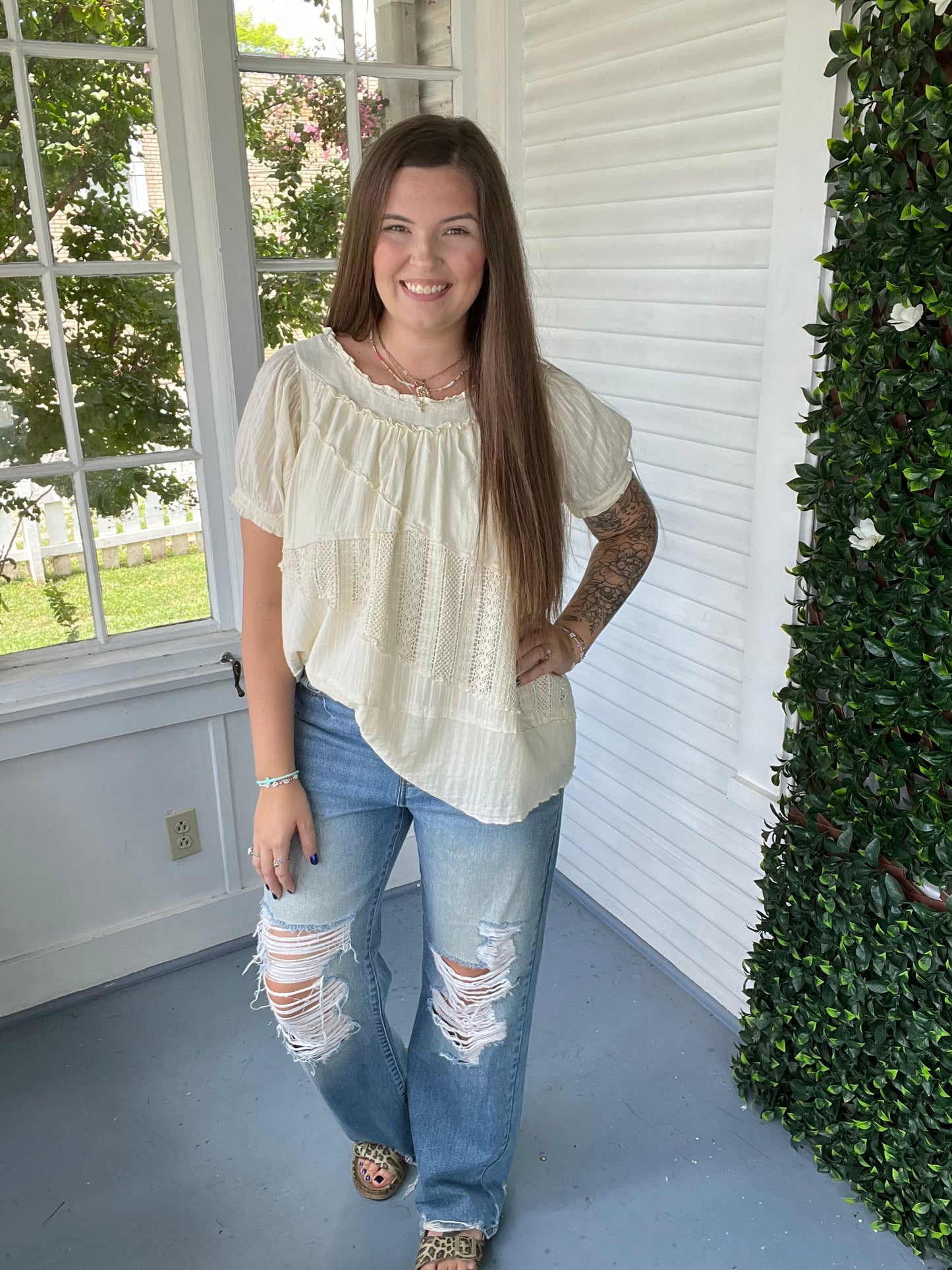 Crochet Detail Flowy Top