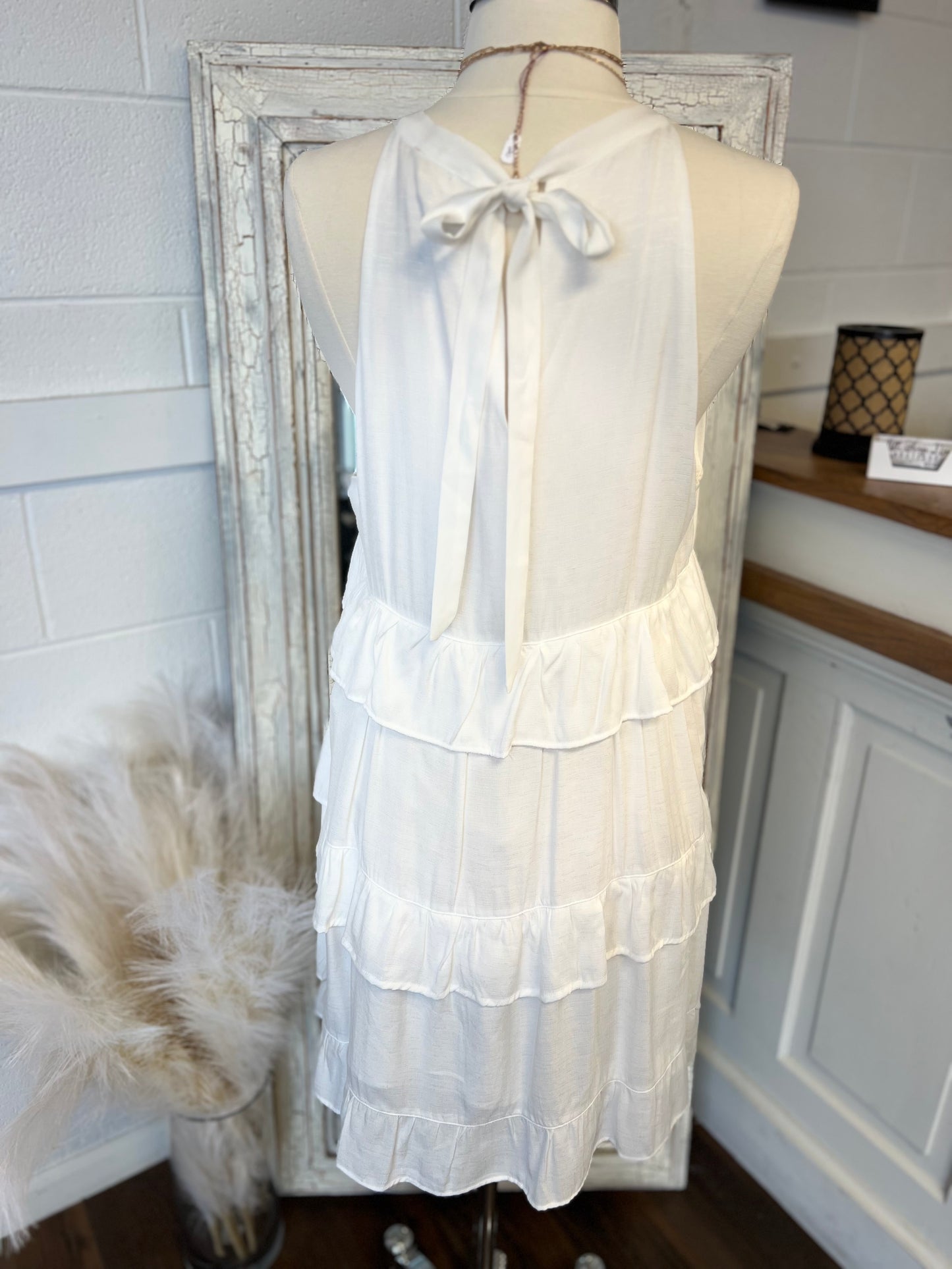 White Ruffle Tiered Dress