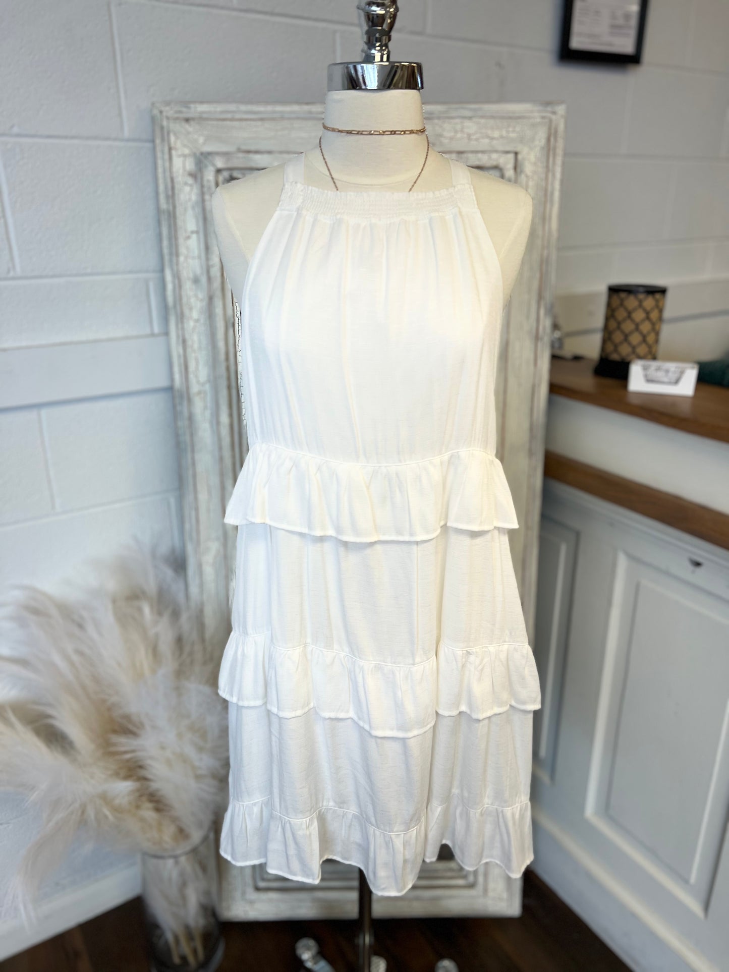 White Ruffle Tiered Dress