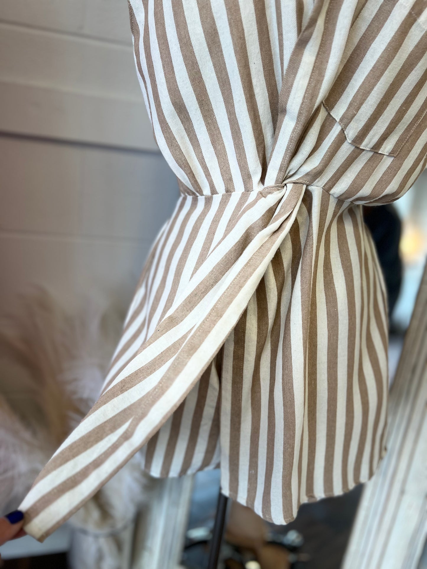 Beige & White Striped Romper