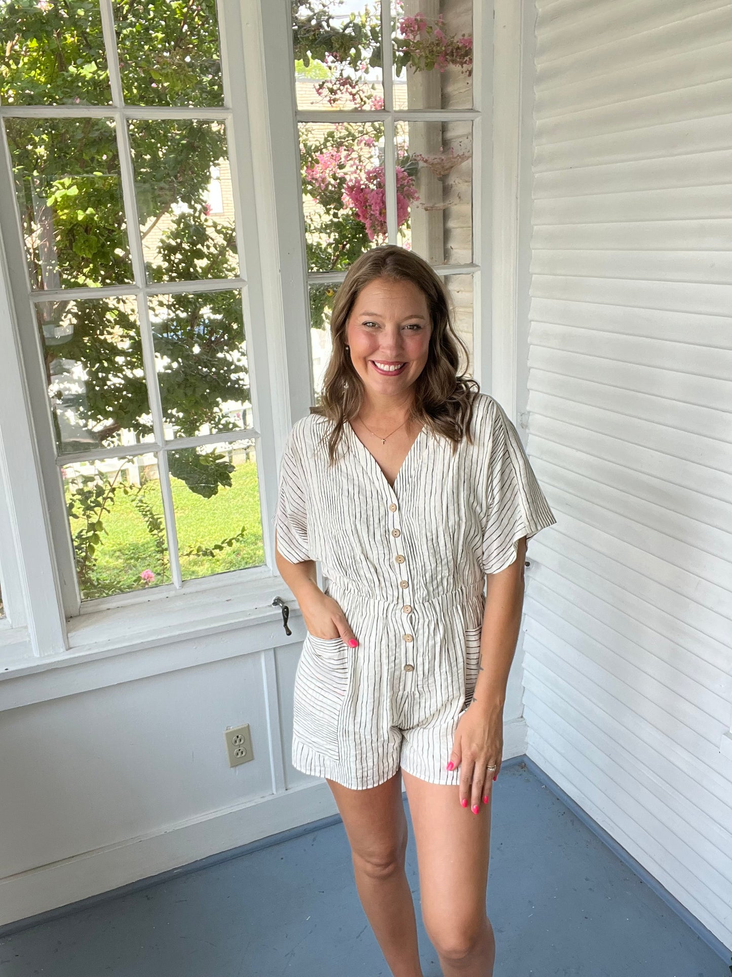 A18-Striped Button Romper