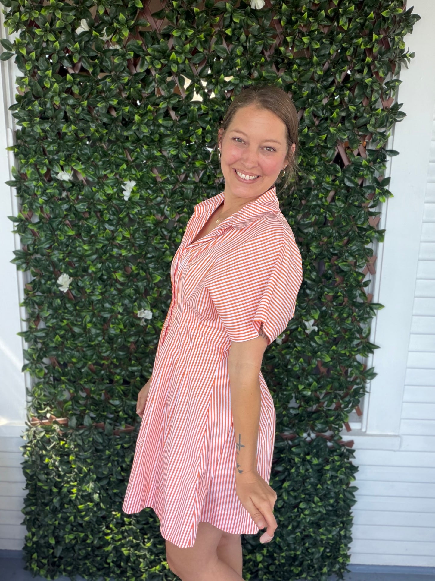 Orange/White Stripe Flare Dress