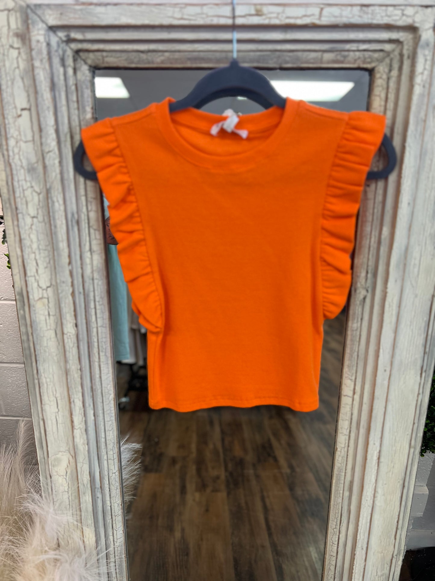 Ribbed Ruffle Cap Sleeve Top