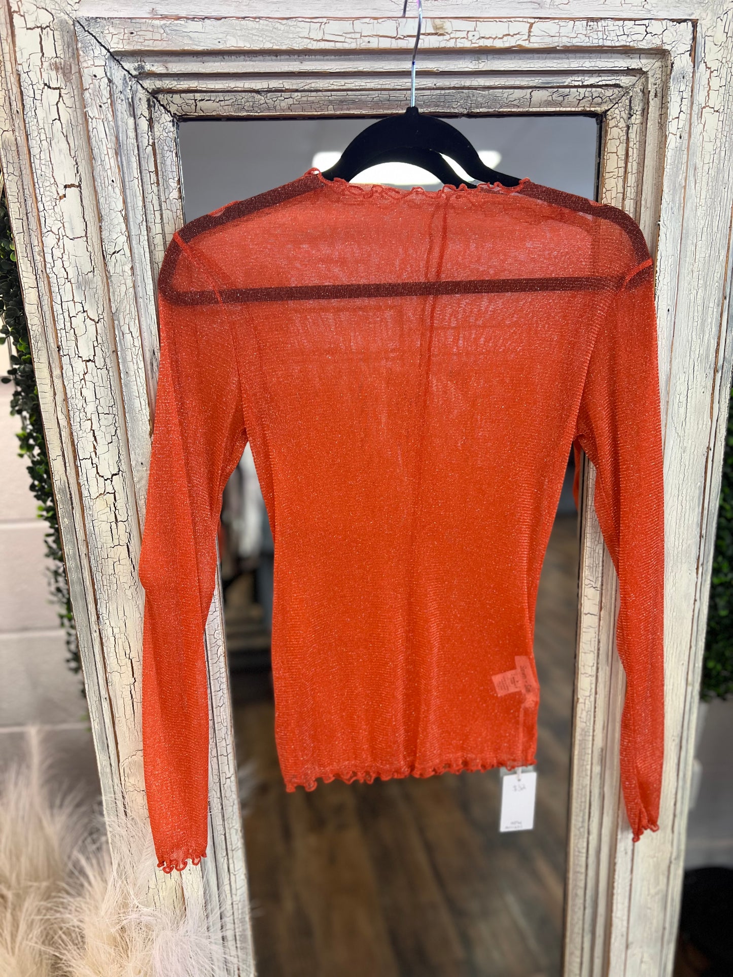 Orange Shimmer Sheer Top