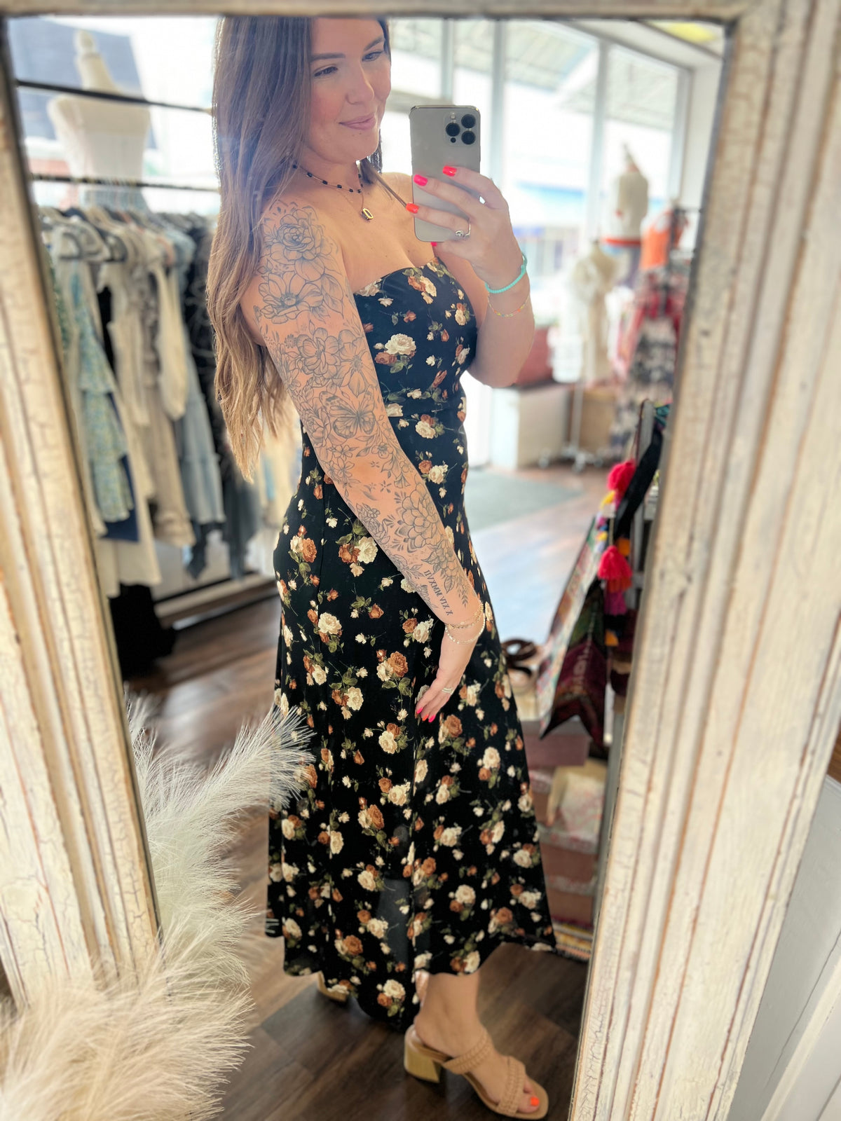 Strapless Floral Dress