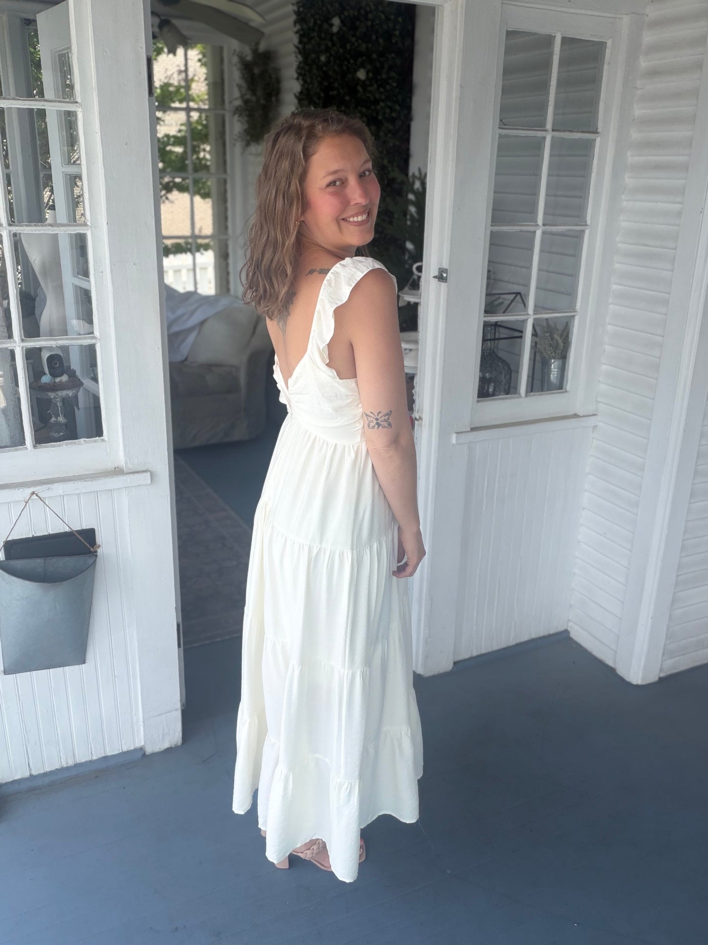 Ruffle Sleeve Tiered Maxi Dress