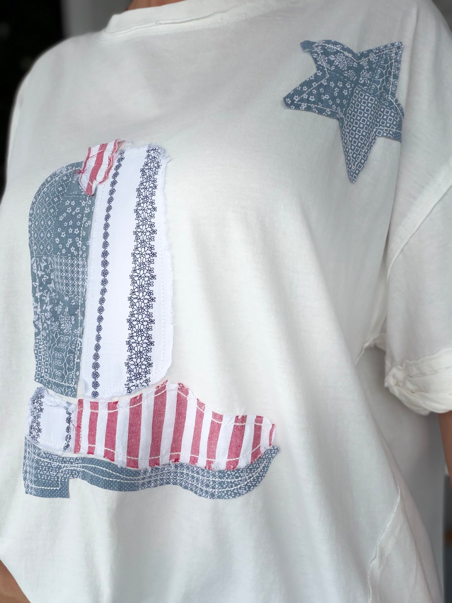 Cowboy Boot Patchwork SS Top