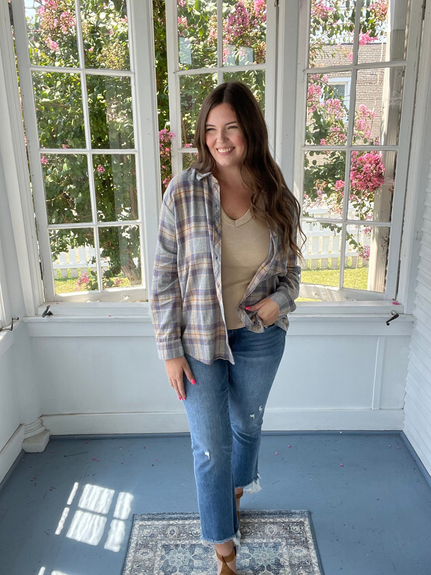 Periwinkle Blue/Cream mix Flannel