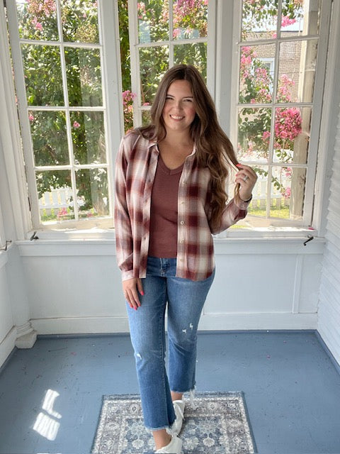 Fall Maroon/Rust Plaid Flannel