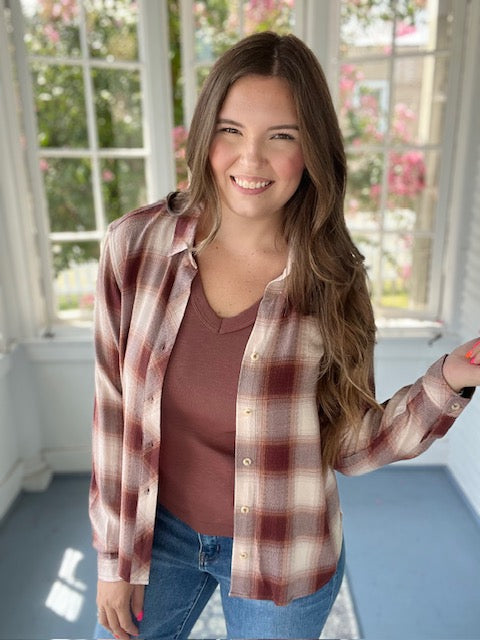 Fall Maroon/Rust Plaid Flannel