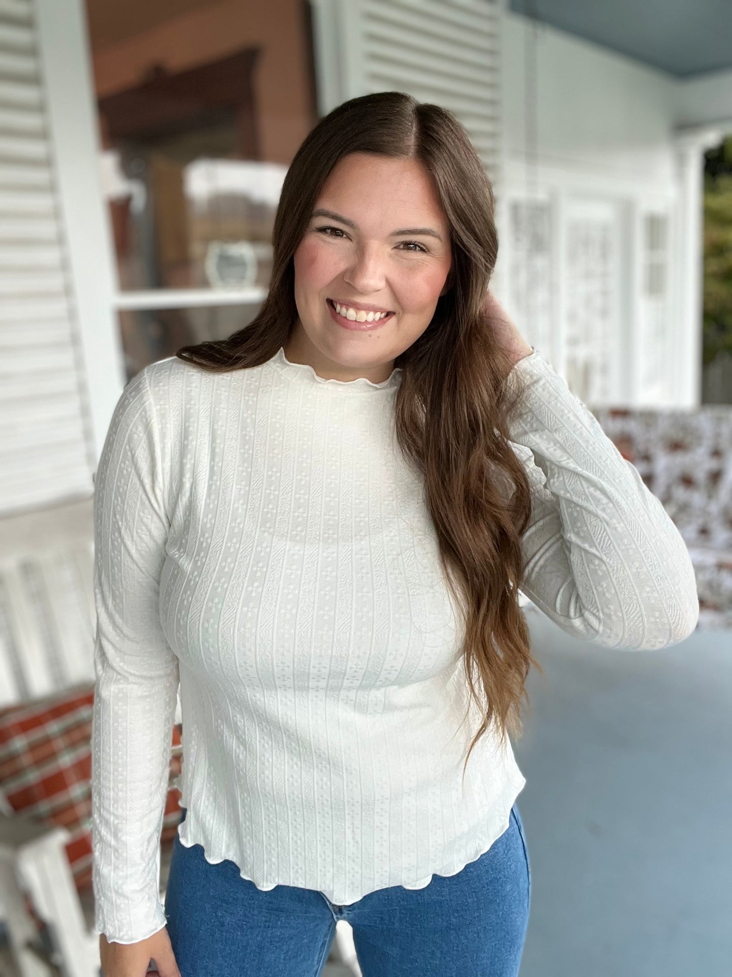 Textured Floral Long Sleeved Top