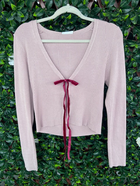 Long Sleeve Cardigan w/ Velvet Tie
