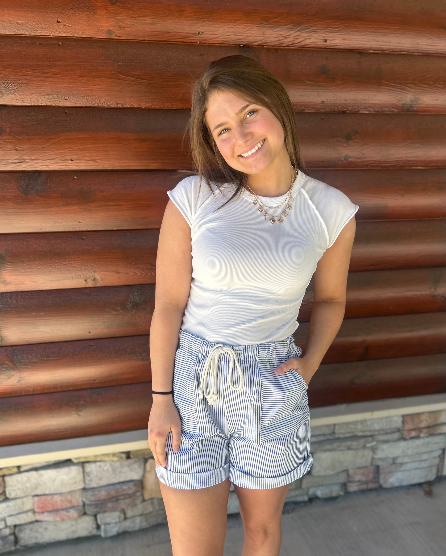 Stripe Cotton Twill Shorts