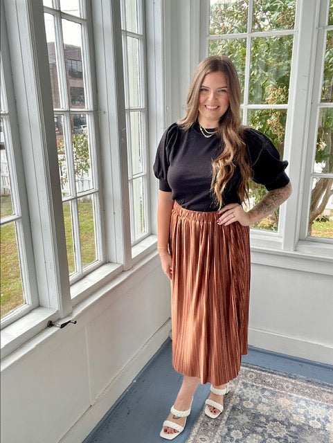 Bronze Pleated Maxi Skirt