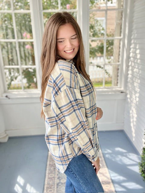 Cream Blue/Brown Plaid Shacket