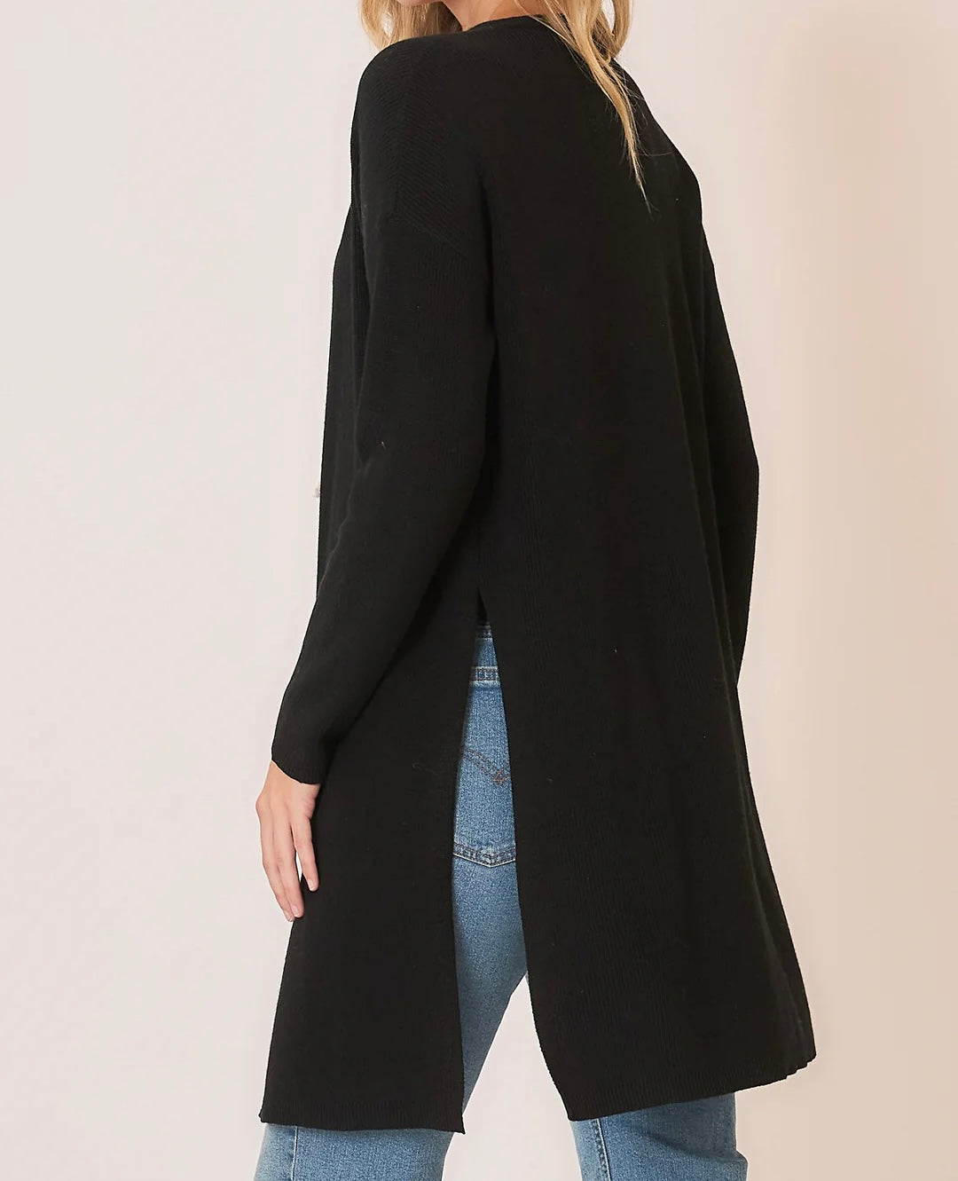 Long Sleeve Black Slit Cardigan