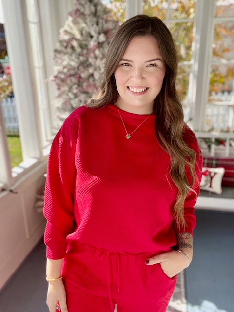 Red Textured Long Sleeved Top
