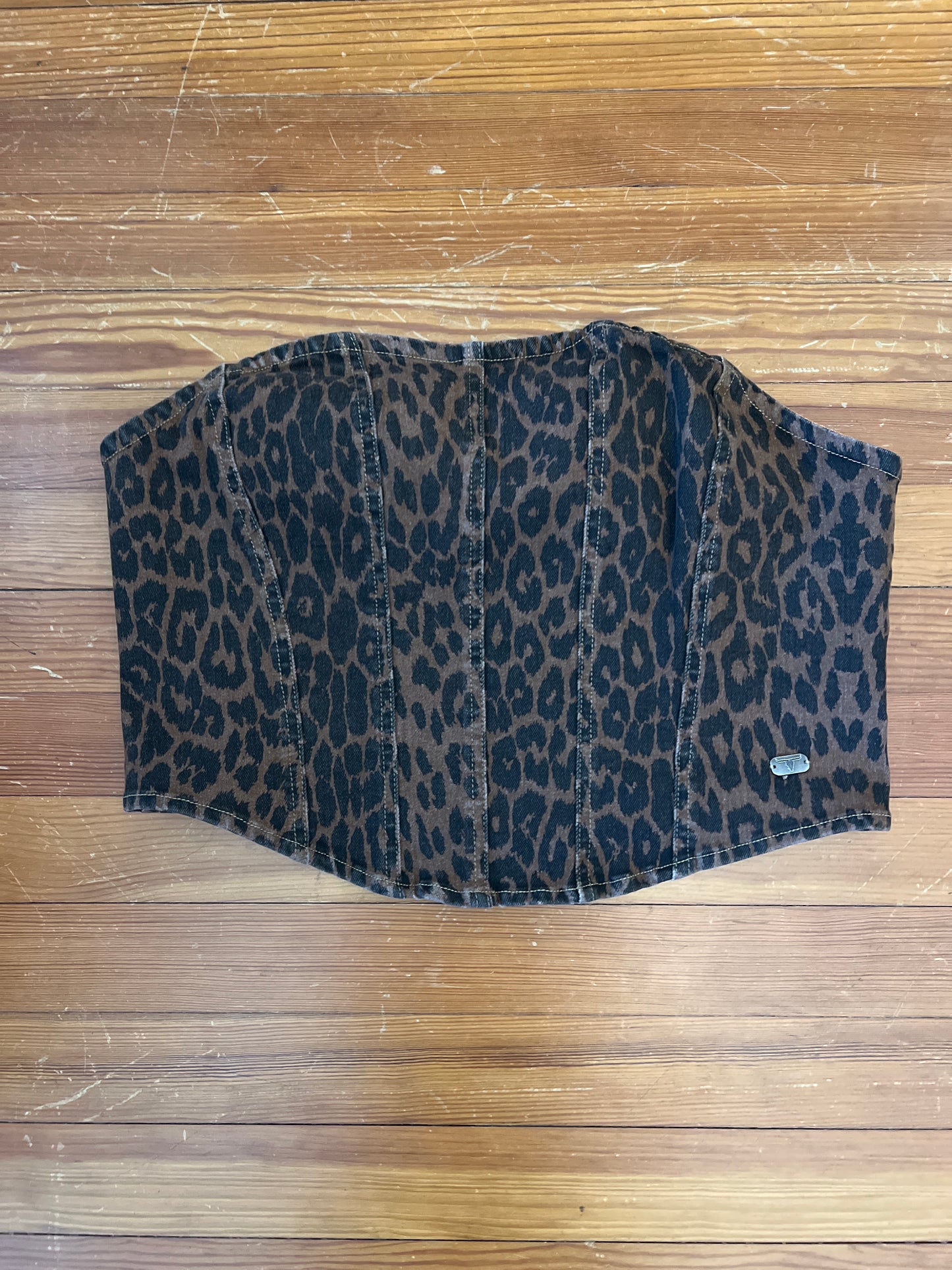 Strapless Denim Leopard Crop Top