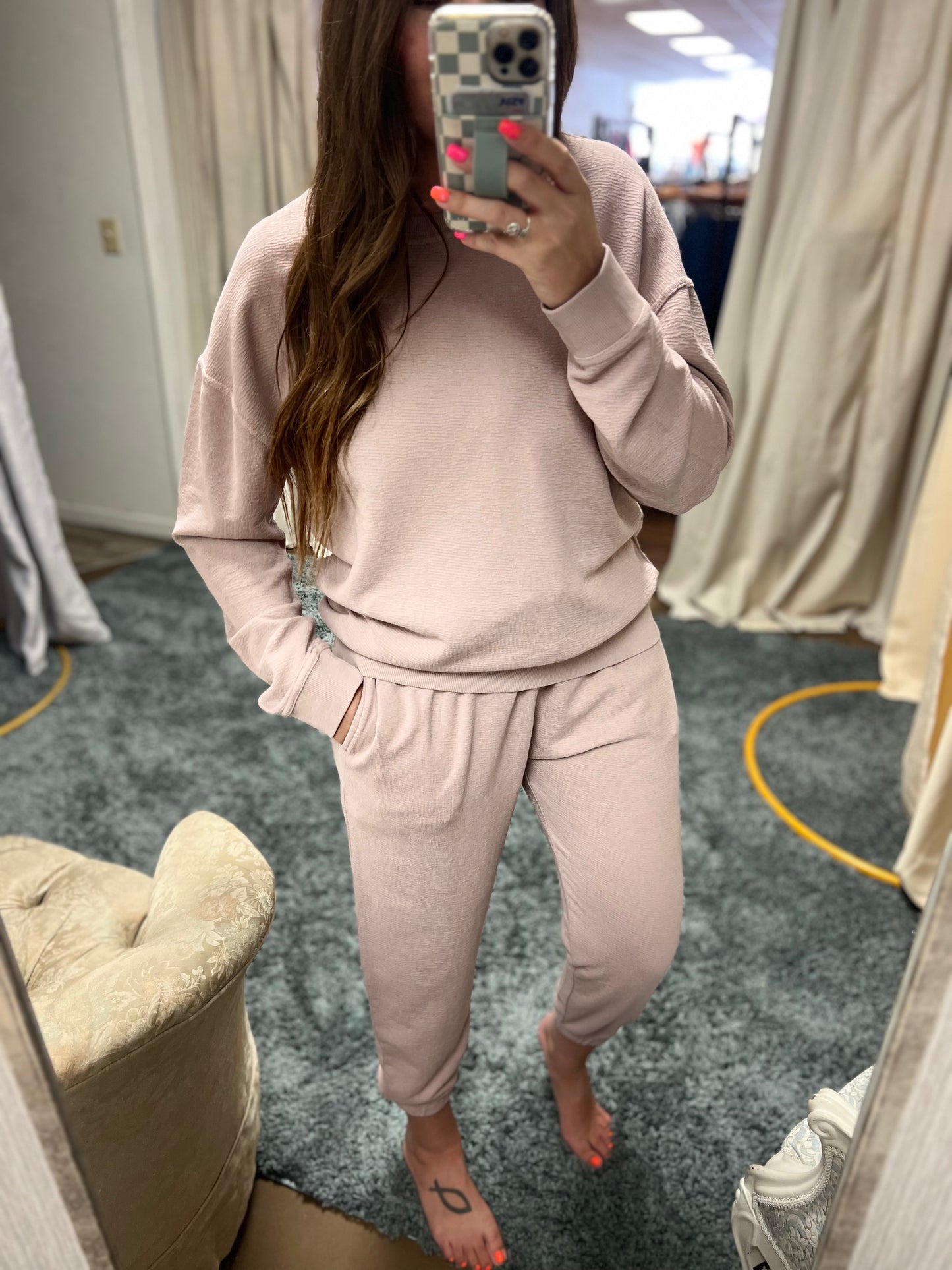 Mauve Textured LS Pullover