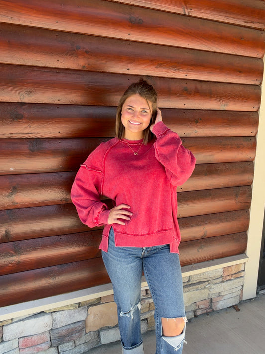 Acid Wash Raw Edge Sweatshirt