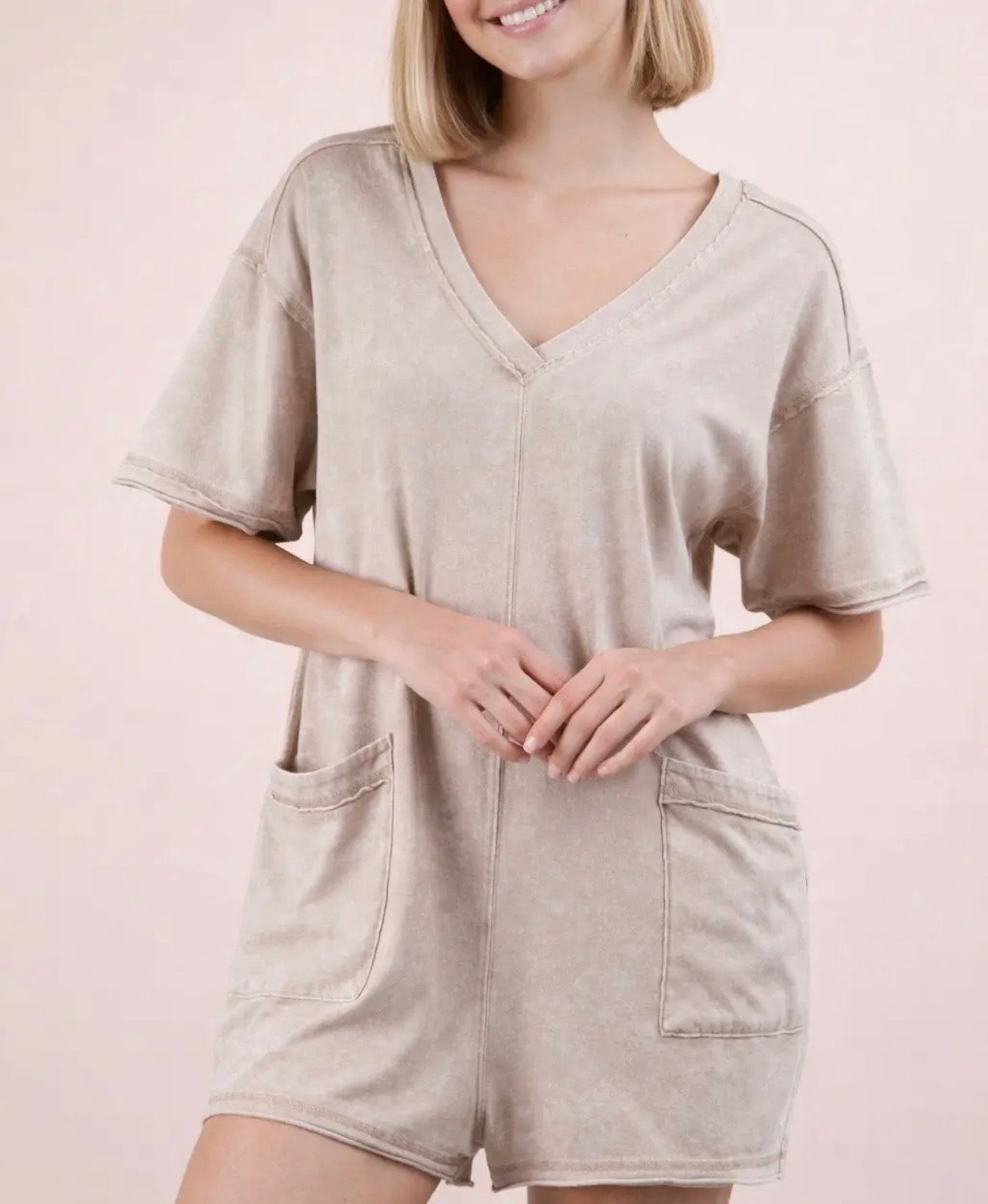 Mineral Washed Oversized Casual Knit Romper