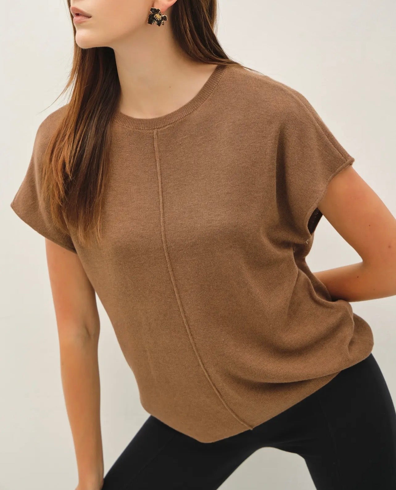 Wool Blended Cap Sleeve Sweater Top