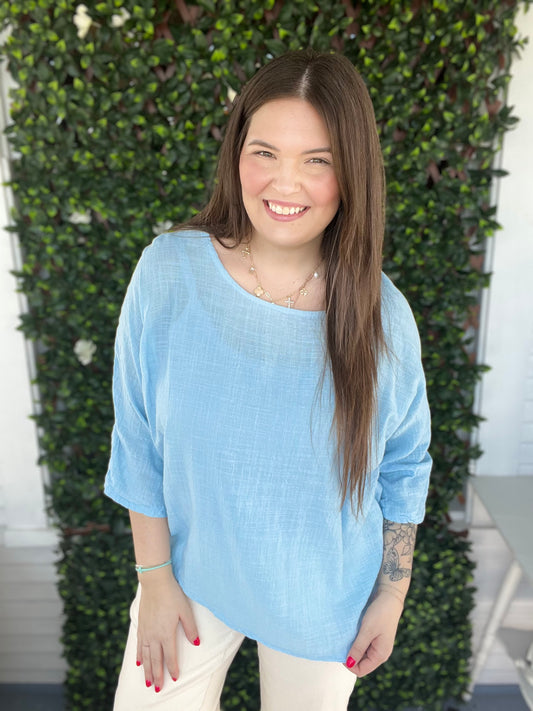 3/4 Sleeve Linen Top
