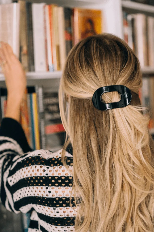 Jet Black Flat Round Hair Clip
