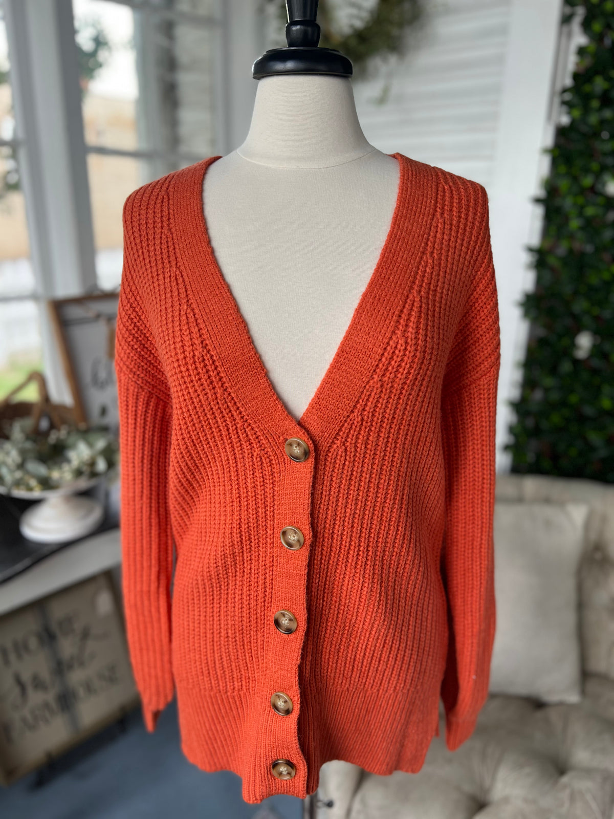 Orange Knit Cardigan