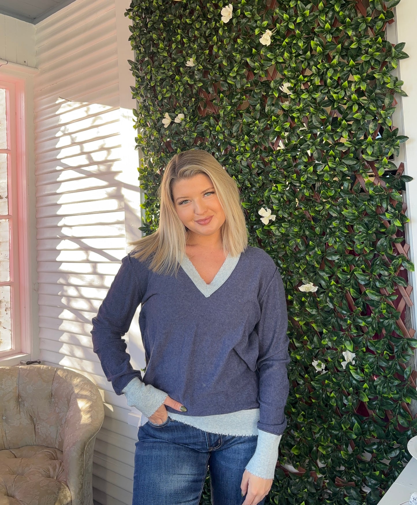 Dual Tone Vneck Sweater