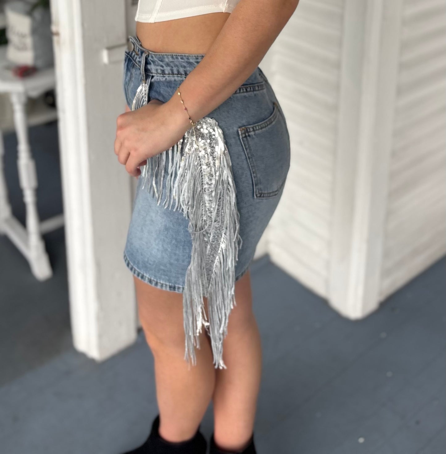 Denim Skirt w/ Fringe