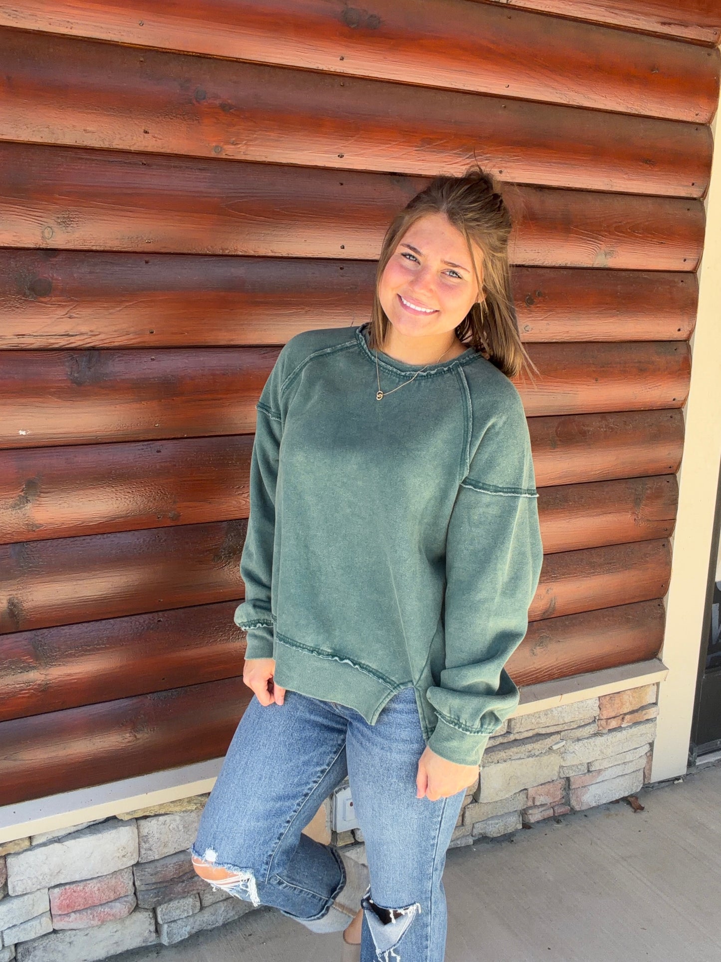 Acid Wash Raw Edge Sweatshirt