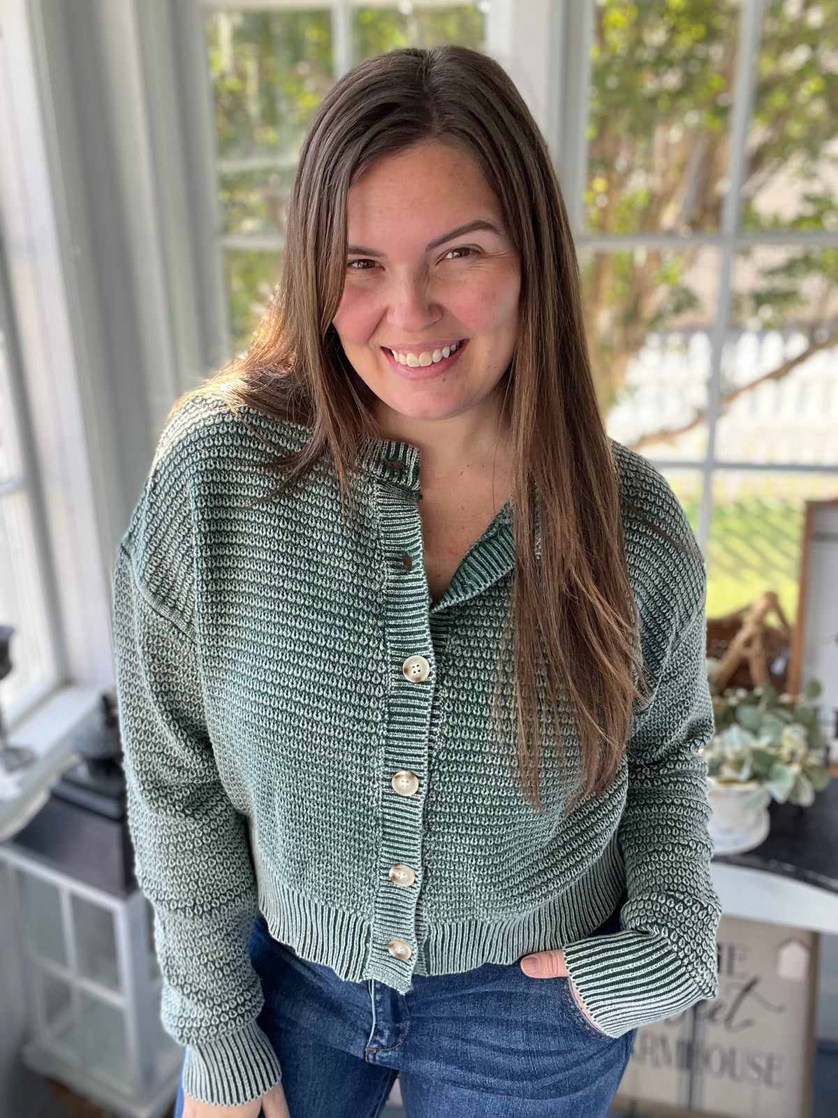 Mineral Washed Cotton Waffle Cardigan