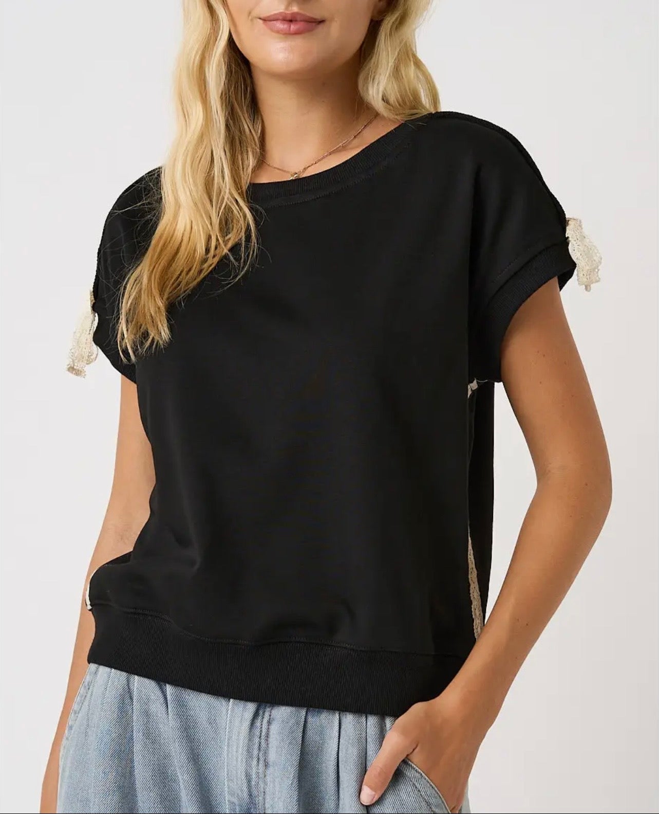 Black Ribbon Detail Top