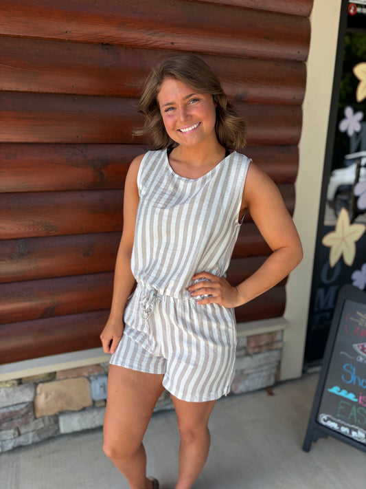 Crepe Stripe Tie Front Set