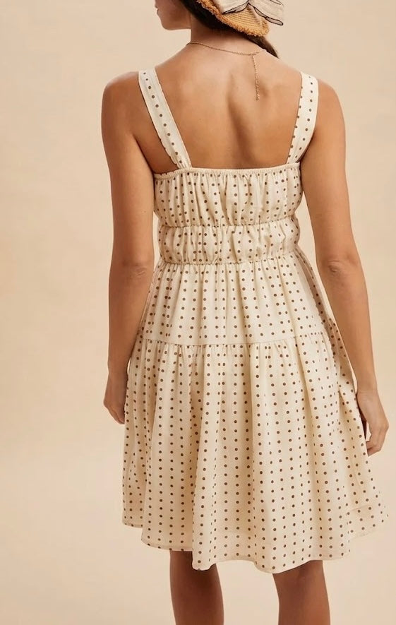 Polka Dot Shirred Mini Dress