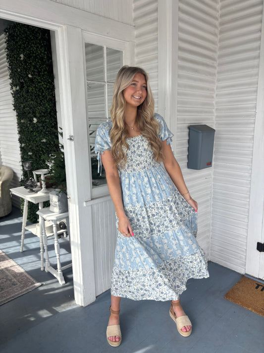 Colorblock Floral Smocked Maxi