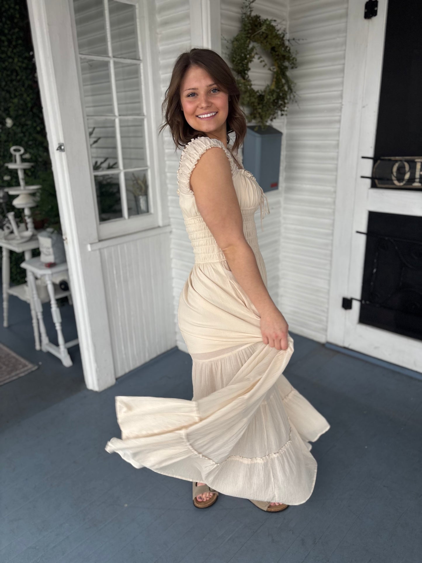 Cap Sleeve Textured Maxi