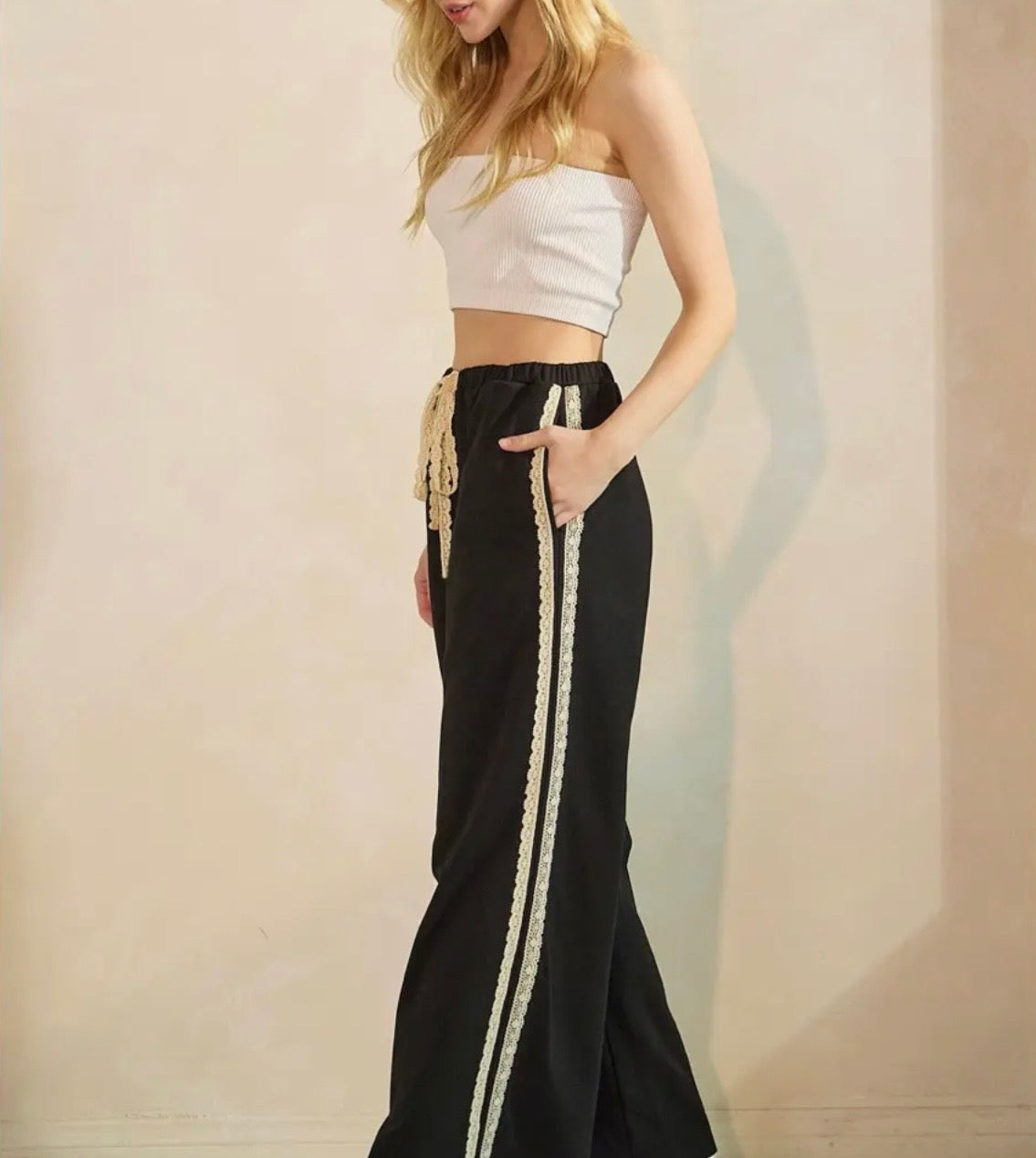 Black Ribbon Detail Lounge Pants